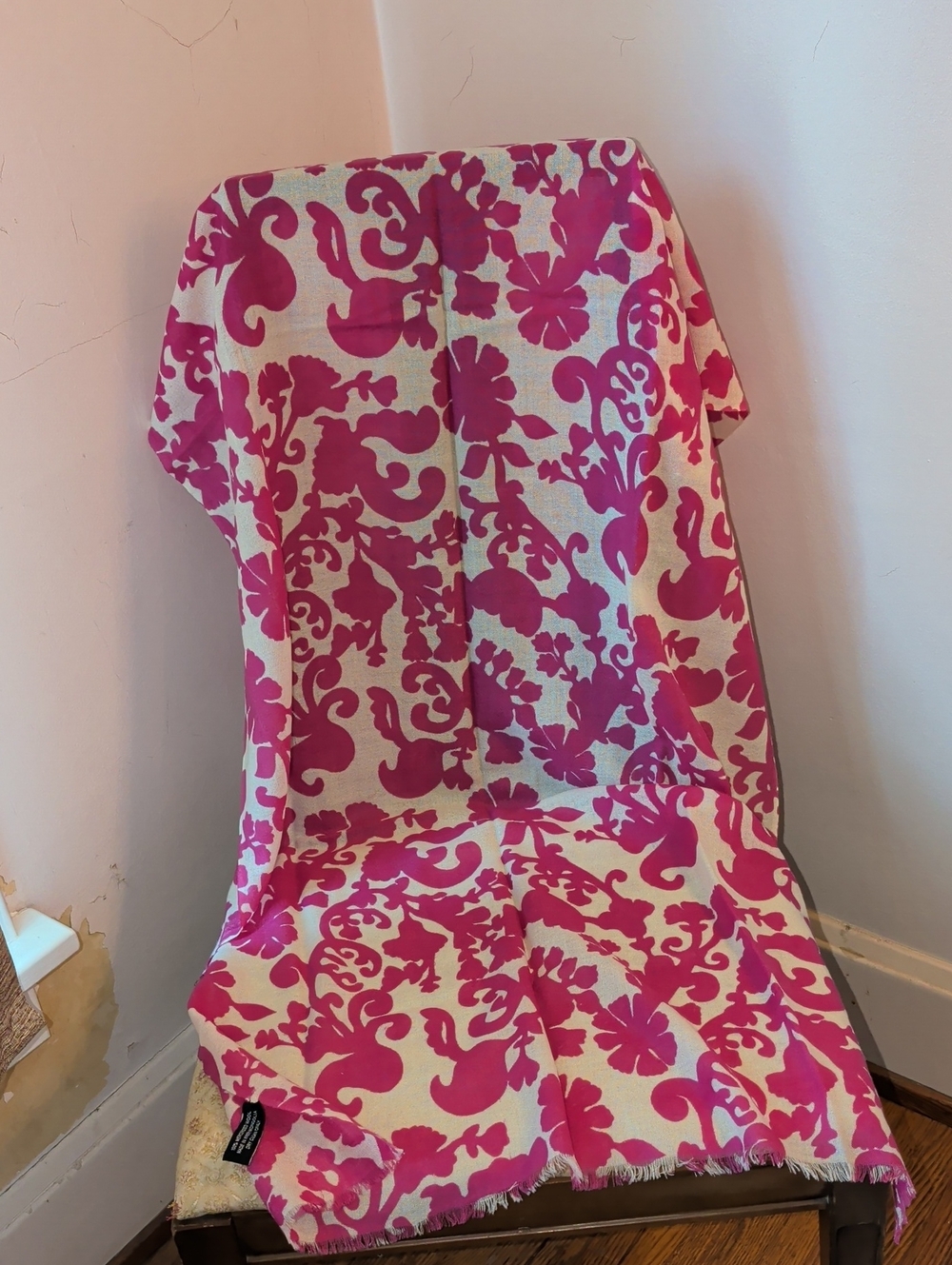 Torino Mercerized Wool Pink and White Floral Scarf Wrap